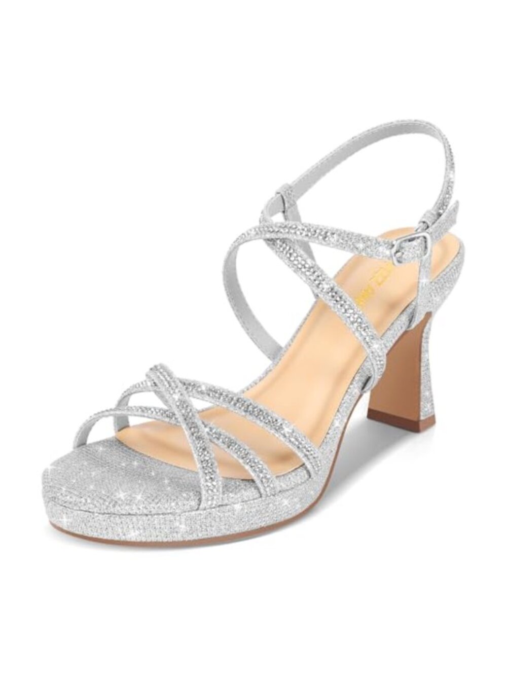 PIZZ ANNU Women's Stellora Platform High Heels Block Chunky Strappy Sparkly